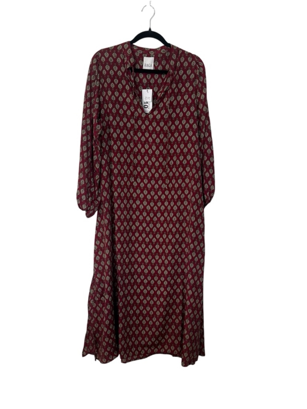 Raga Women’s Long Sleeve V-Neck Rahi L/S Maxi Dress in Burgundy Sz L NWT